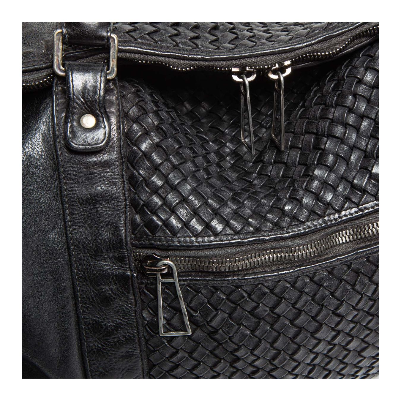 101 meme shopper GINEVRA MESH in pelle nera  tasca esterna