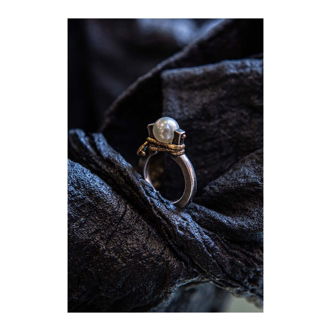 anello con perla giapponese argento e bronzo