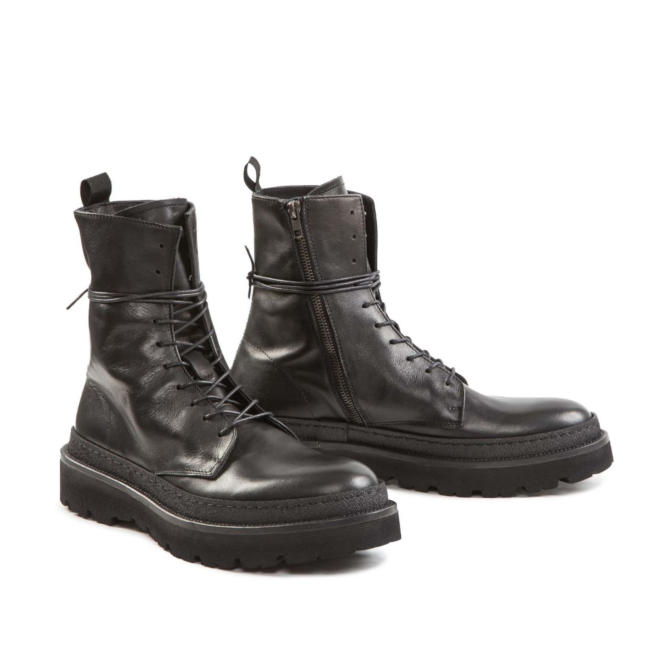 anfibio alto fondo vibram in pelle nera zip