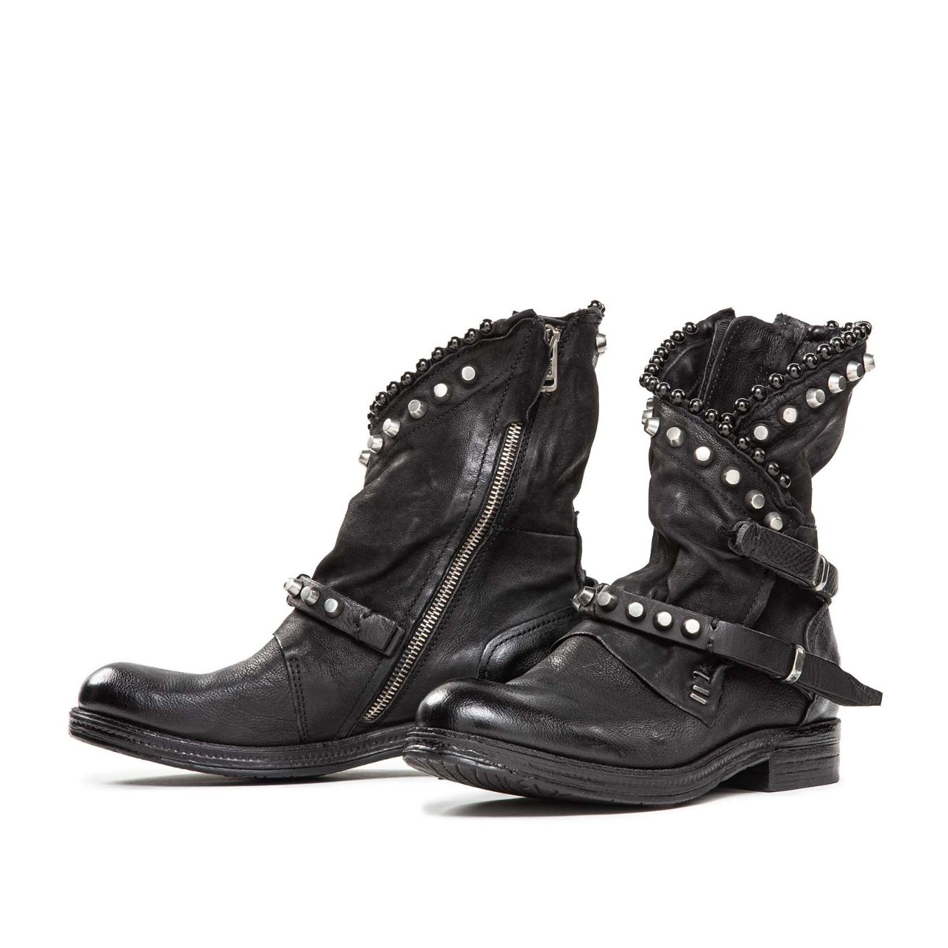 stivaletto biker in pelle nera