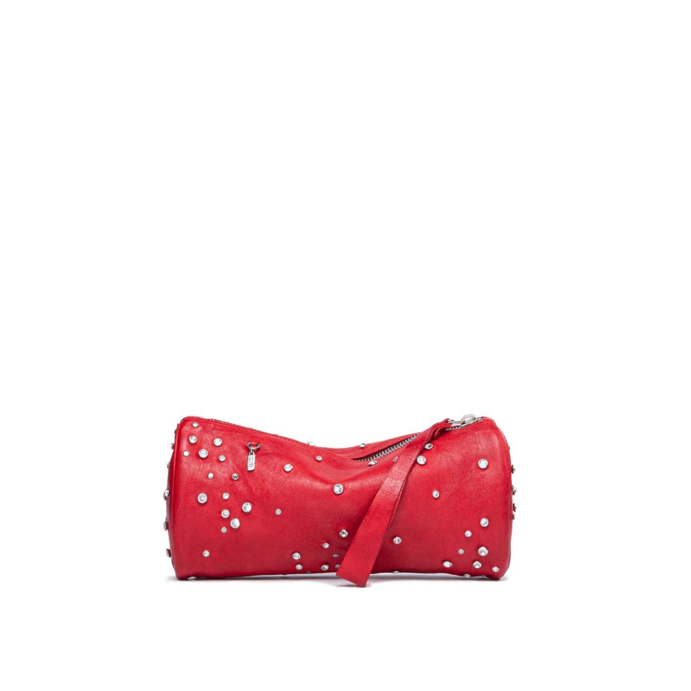 clutch con strass in pelle rossa