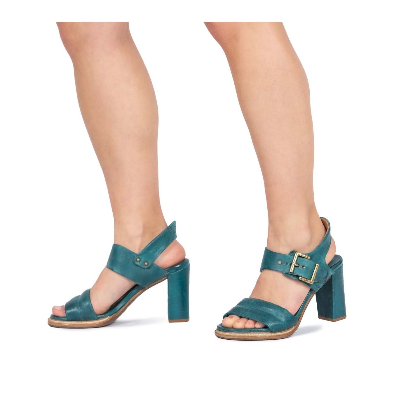 sandalo con tacco in pelle verde smeraldo
