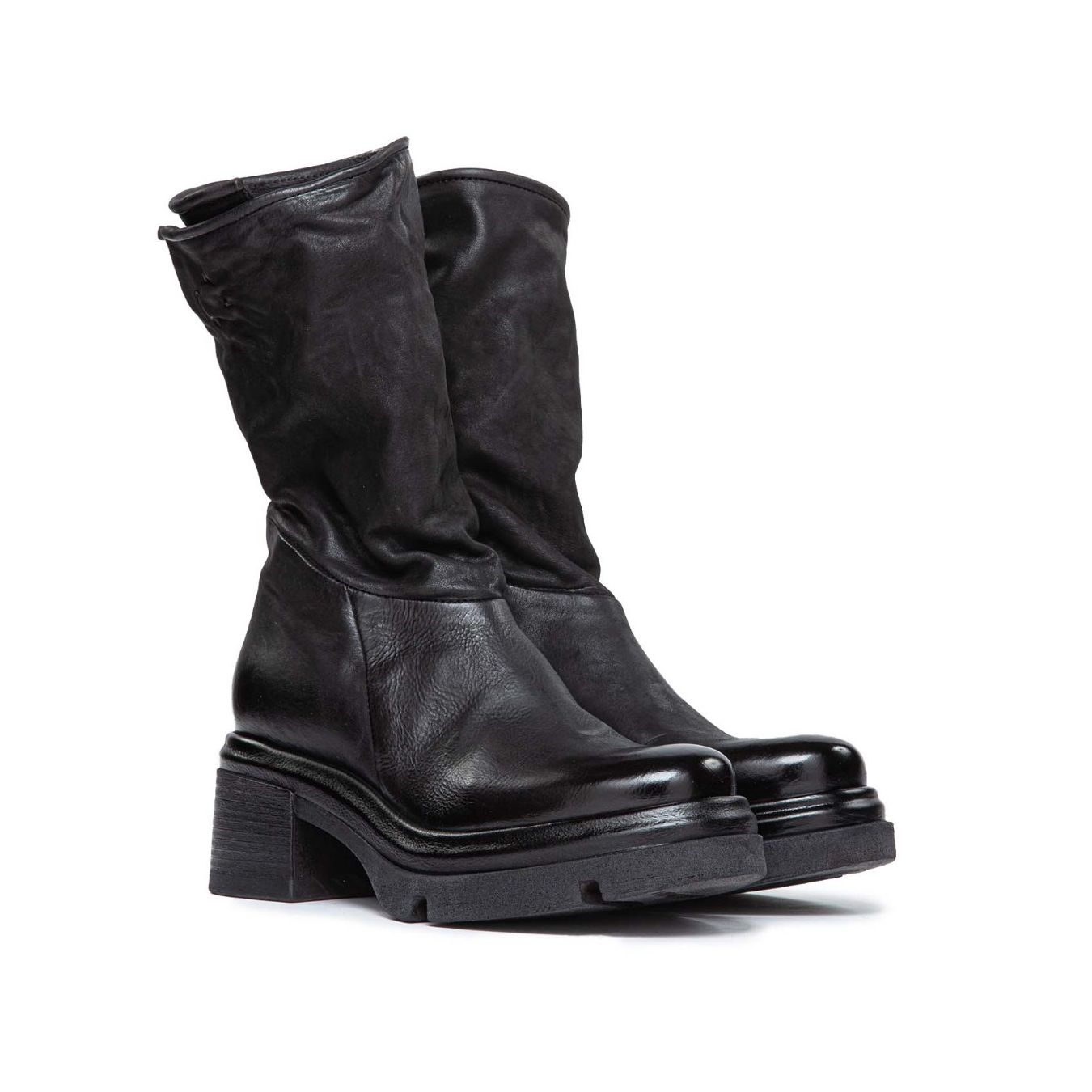 stivale pelle nera as98