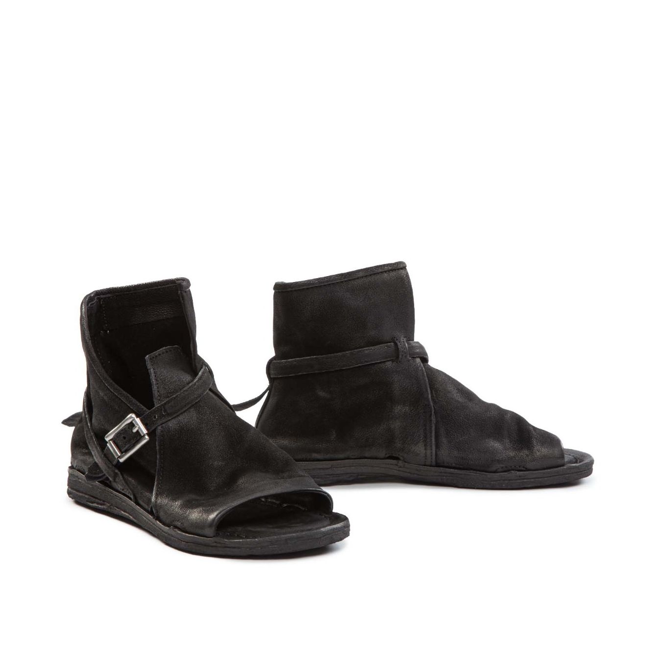 sandali fibbia in pelle nera  lato