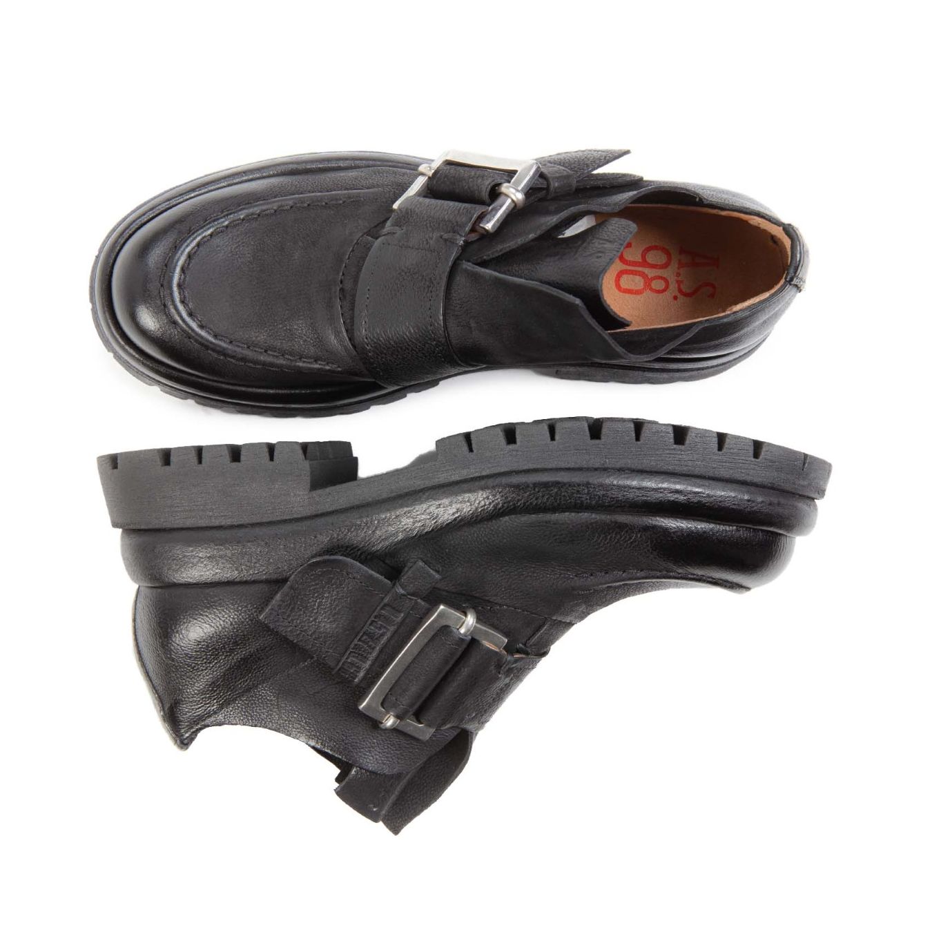 slipon DIBLA con fibbia in pelle nera as98 lato