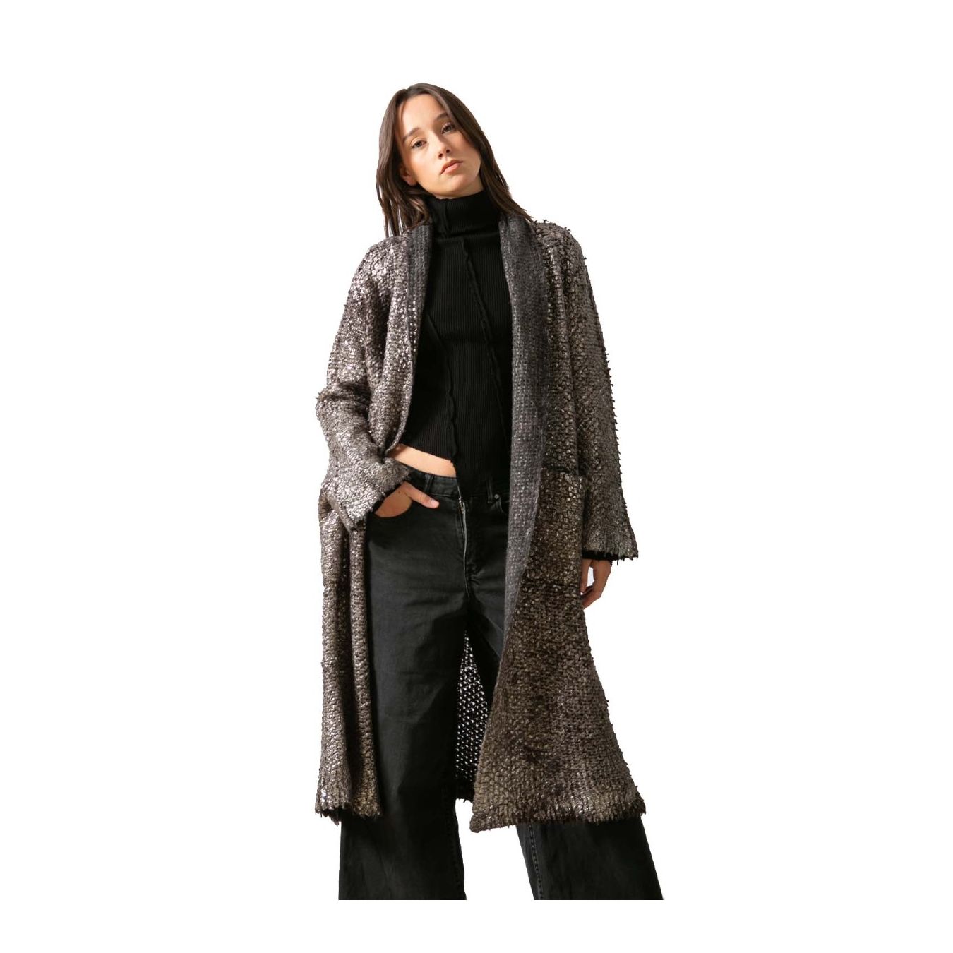 cardigan lungo laminato davanti