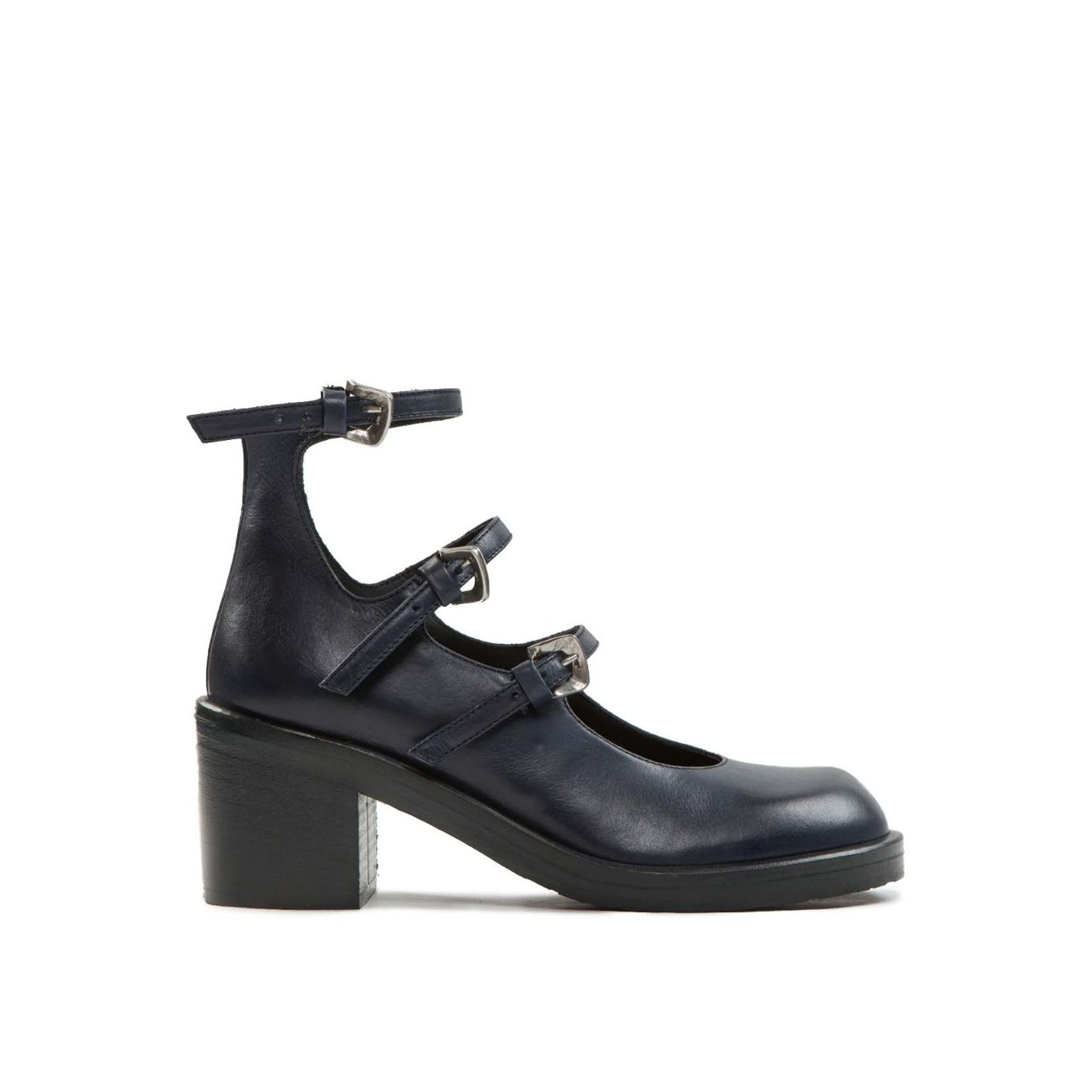 bebe con fibbie in pelle blu 
