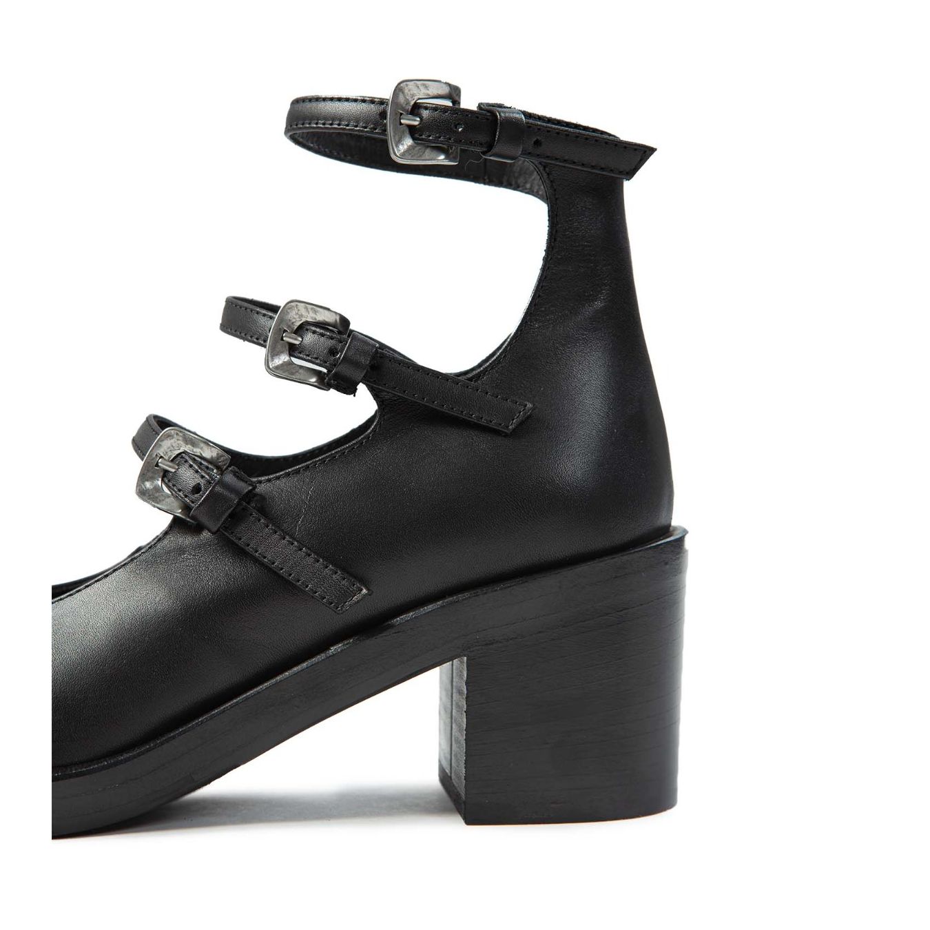 ernesto dolani bebe con tre fibbie in pelle nera lato
