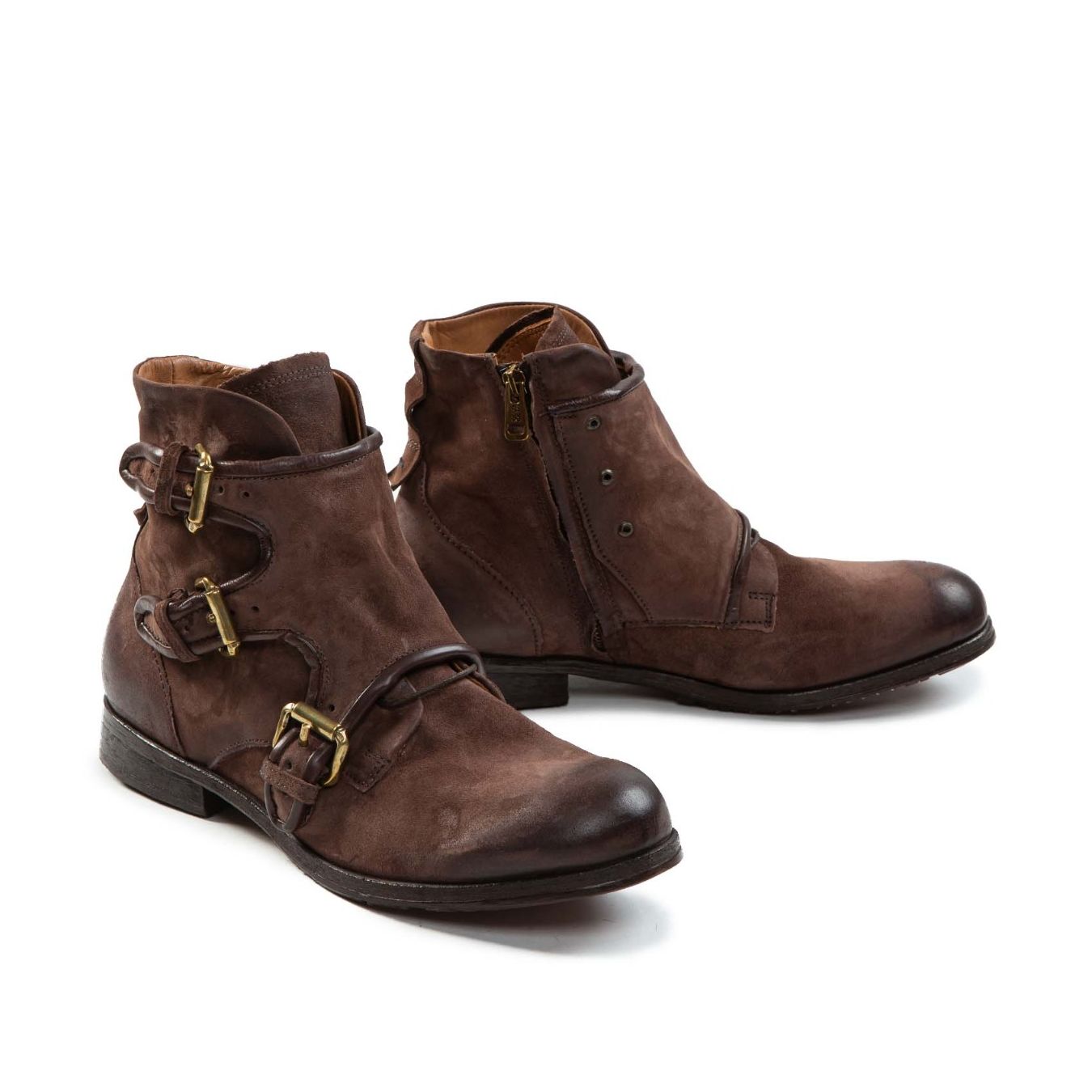 biker CLASH con fibbie in lato pelle ebano 