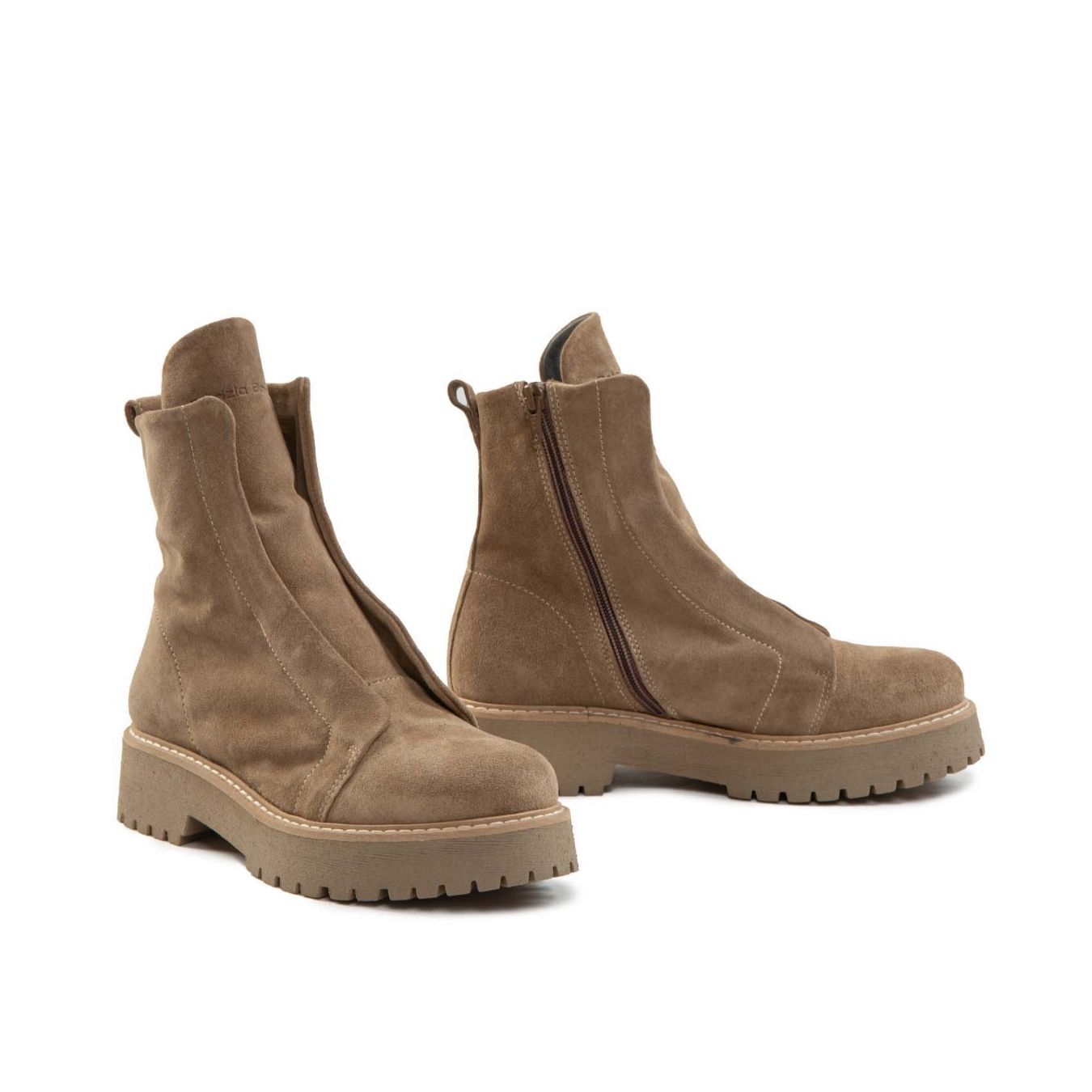 biker KUNI NO LACE in camoscio camel zip laterale