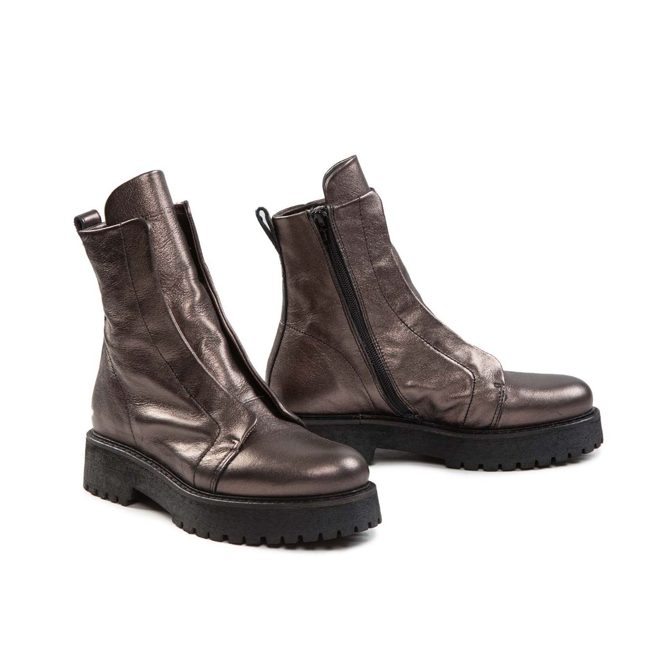 biker KUNI NO LACE in pelle laminata oxyd lato zip