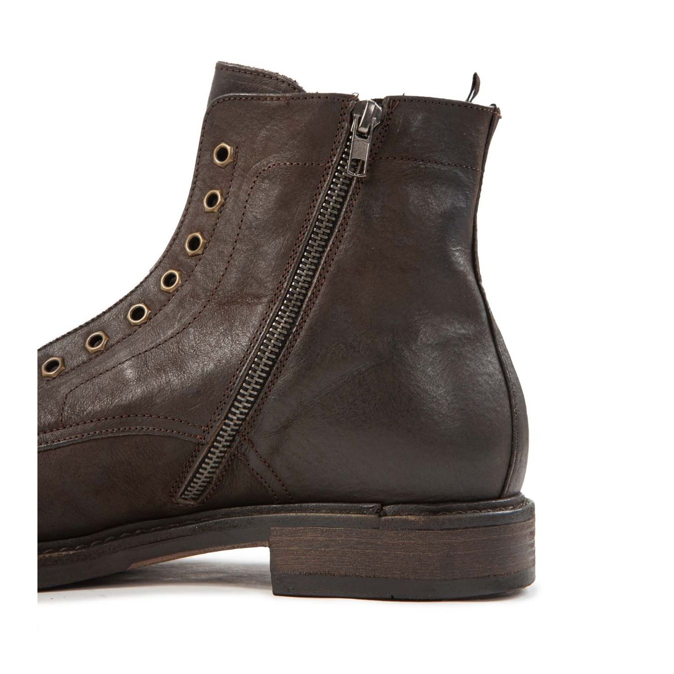 biker occhielli metallo in pelle caffè zip
