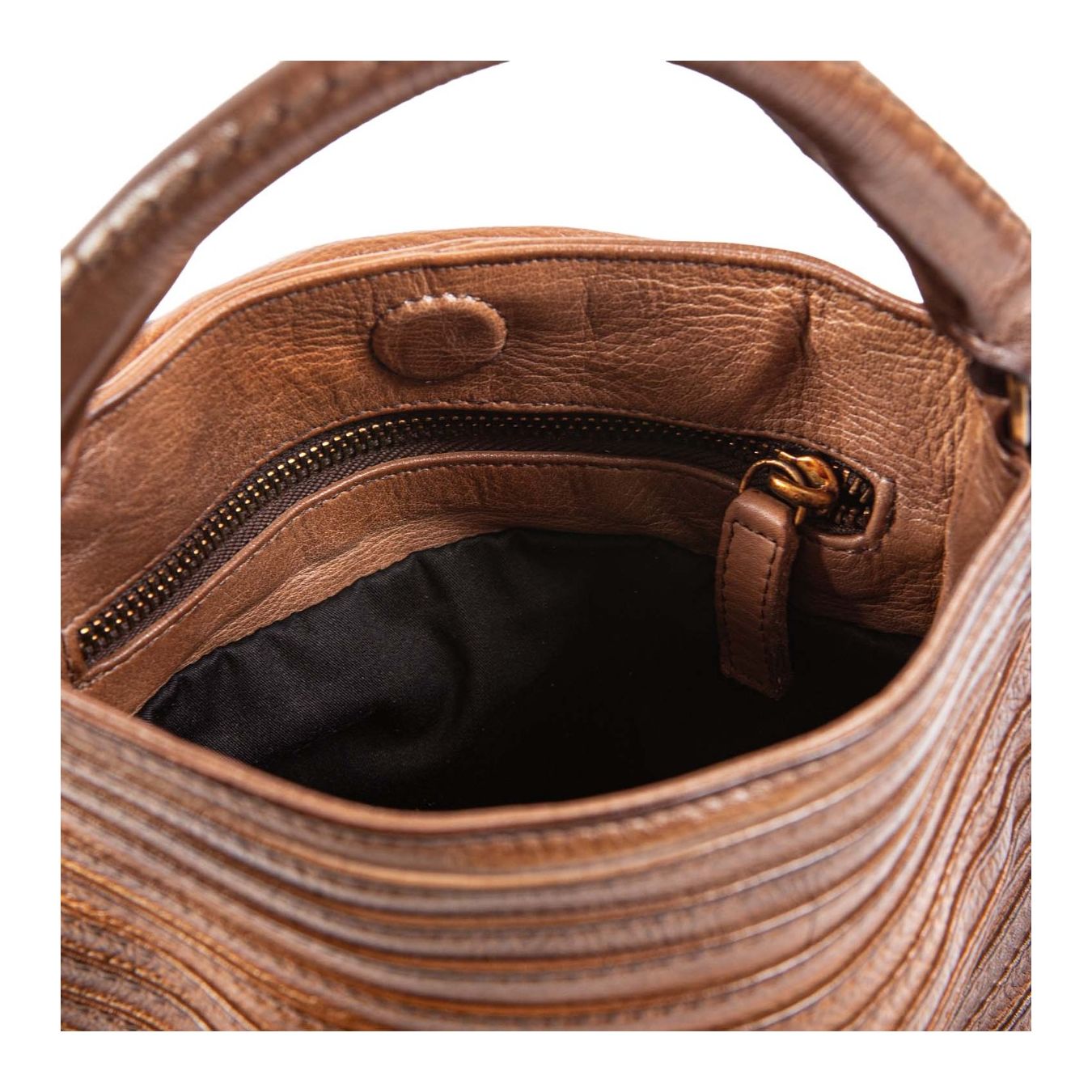 borsa a tracolla in pelle marrone interno