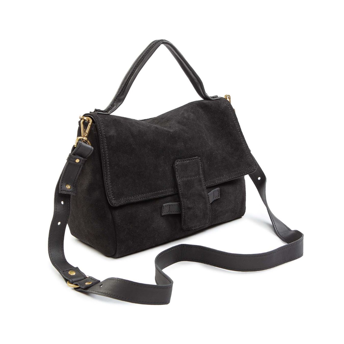 borsa con patta in camoscio nero tracolla