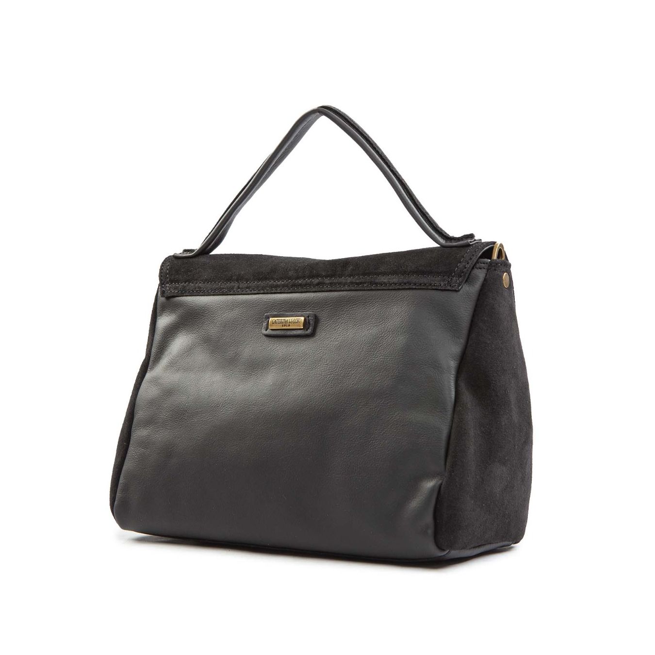 borsa con patta in camoscio nero dietro