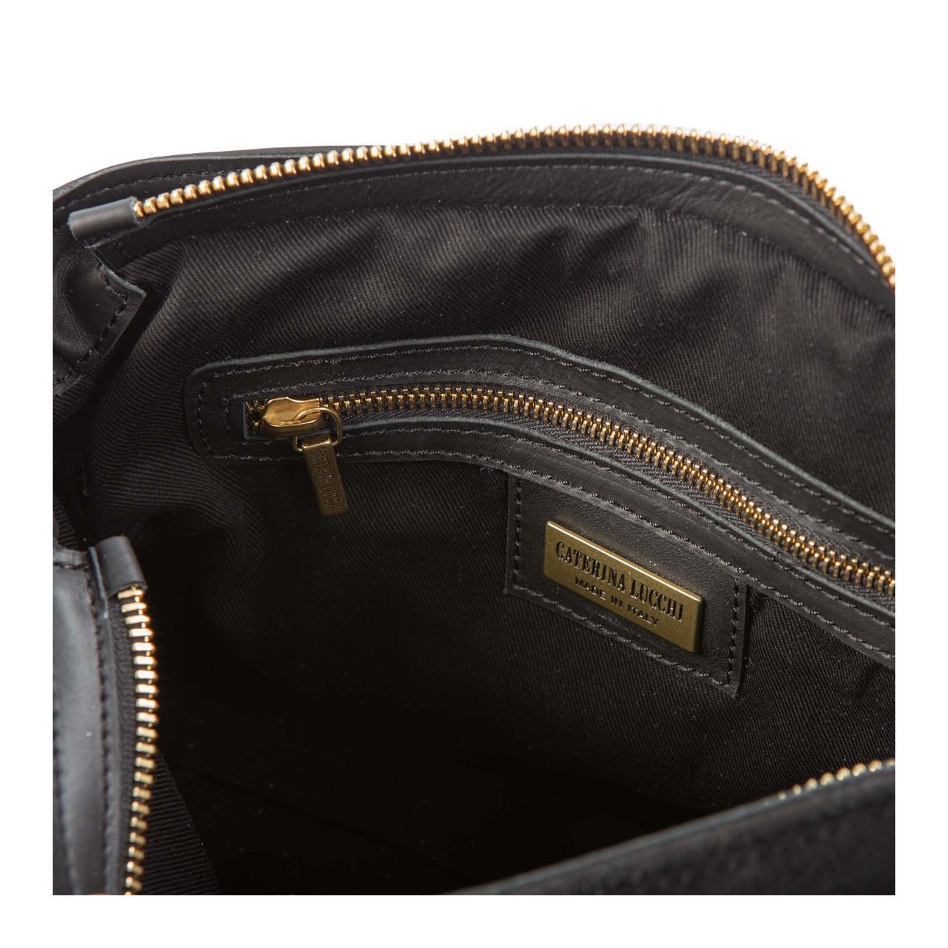 borsa con patta in camoscio nero interno