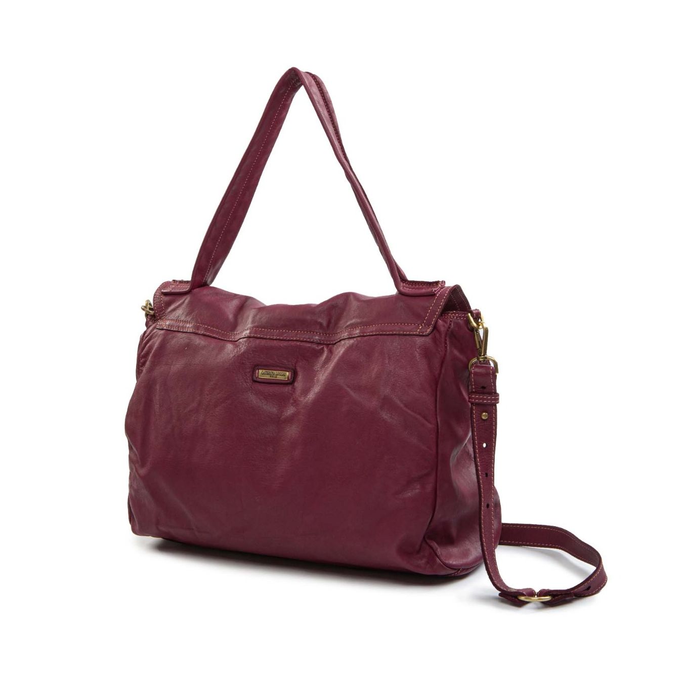 borsa MARIA con patta in pelle prugna dietro