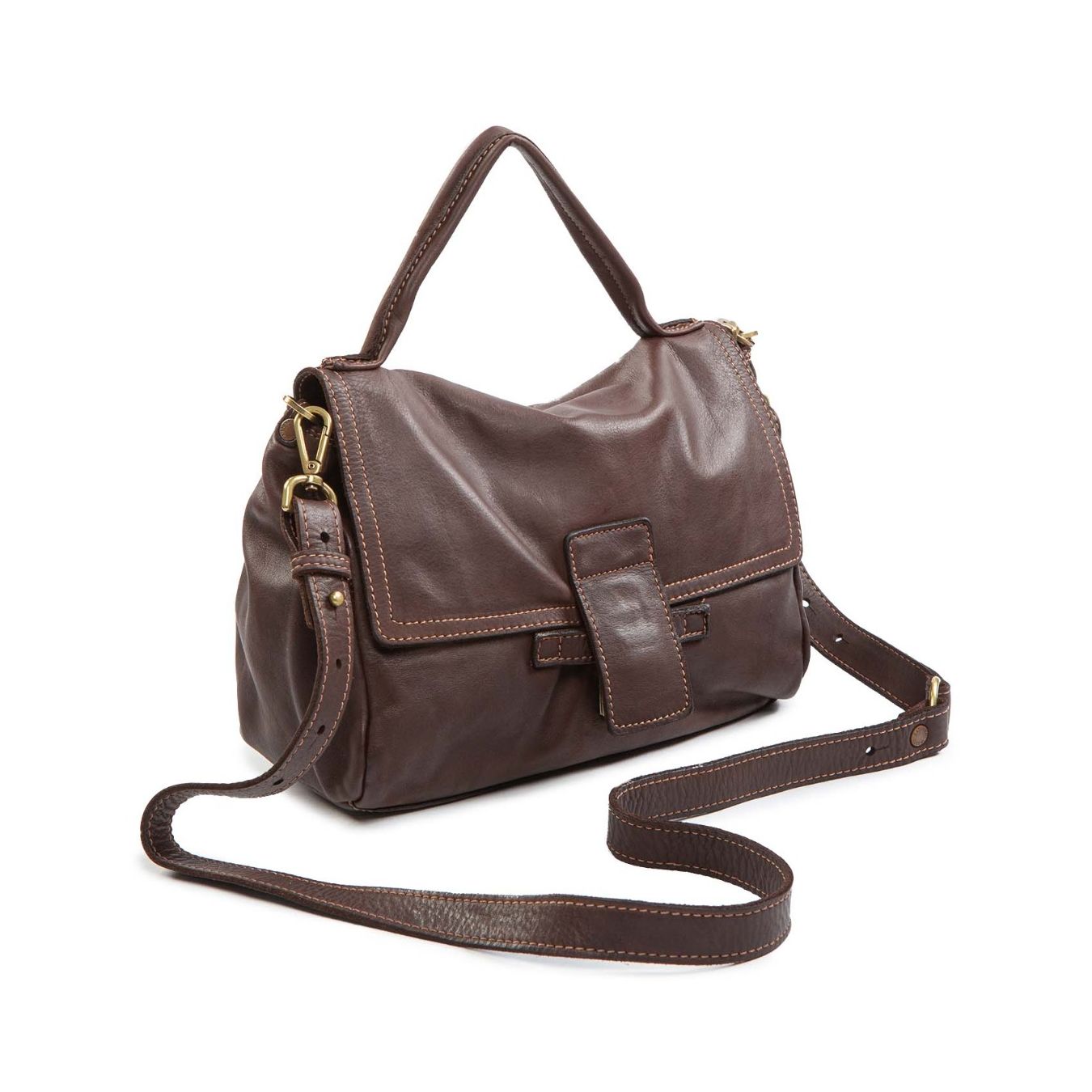 shopper MARIA in pelle testa di moro tracolla