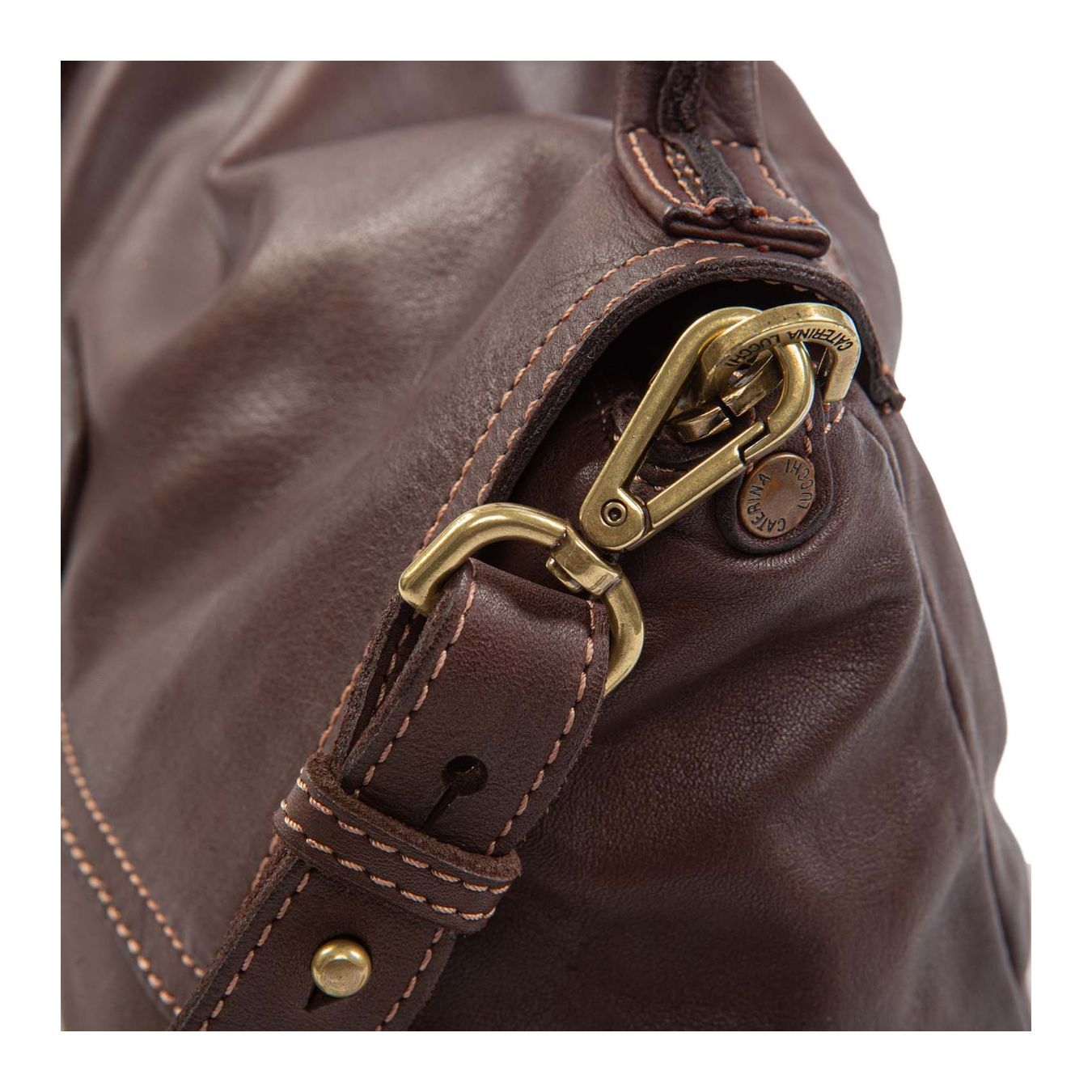 shopper MARIA in pelle testa di moro gancio per tracolla