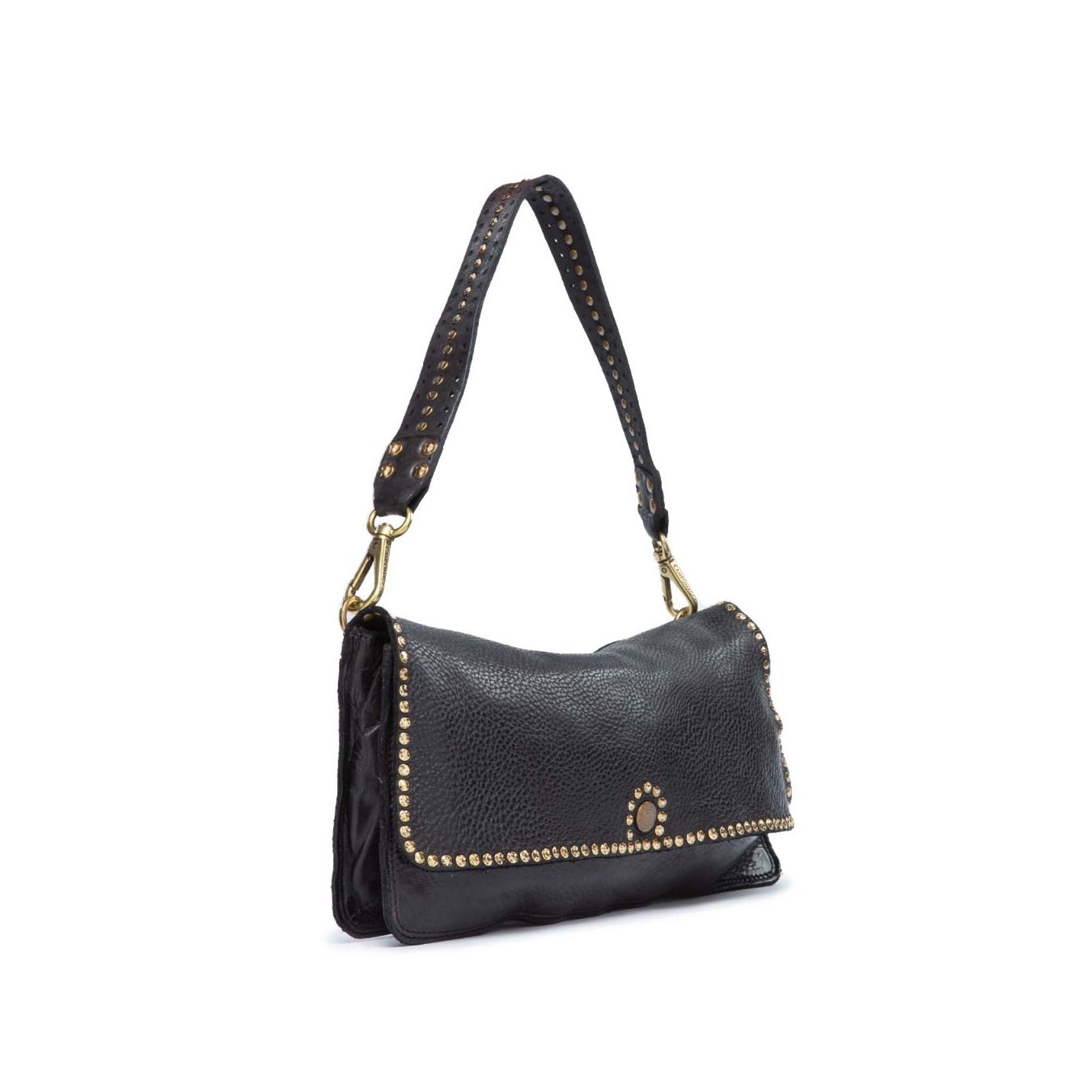 campomaggi pochette con rivetti in pelle nera