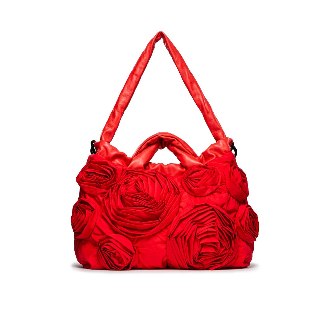 VIC MATIÉ shopper in tessuto rosso con rose