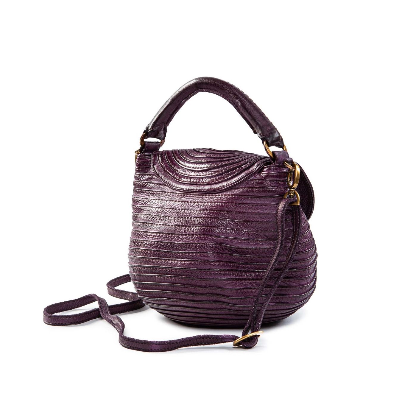 borsa a tracolla in pelle viola dietro