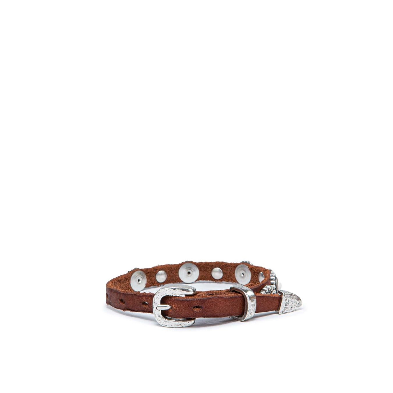 campomaggi bracciale in pelle marrone con borchie