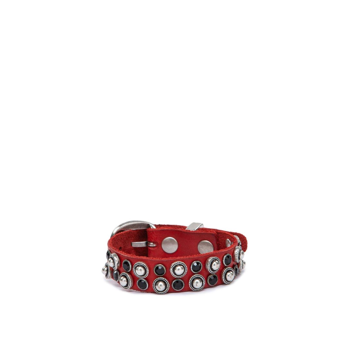 bracciale pelle rossa strass neri campomaggi