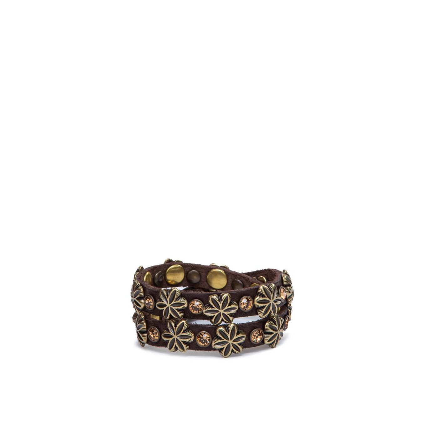 bracciale pelle marrone borchie fiore