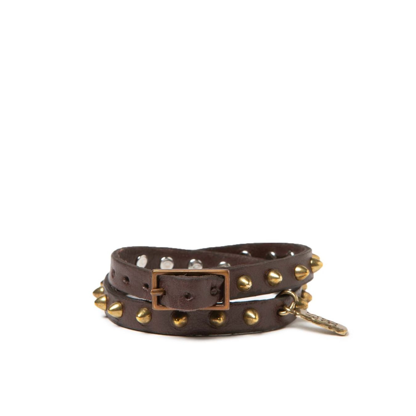 bracciale con borchie in pelle ebano fibbia