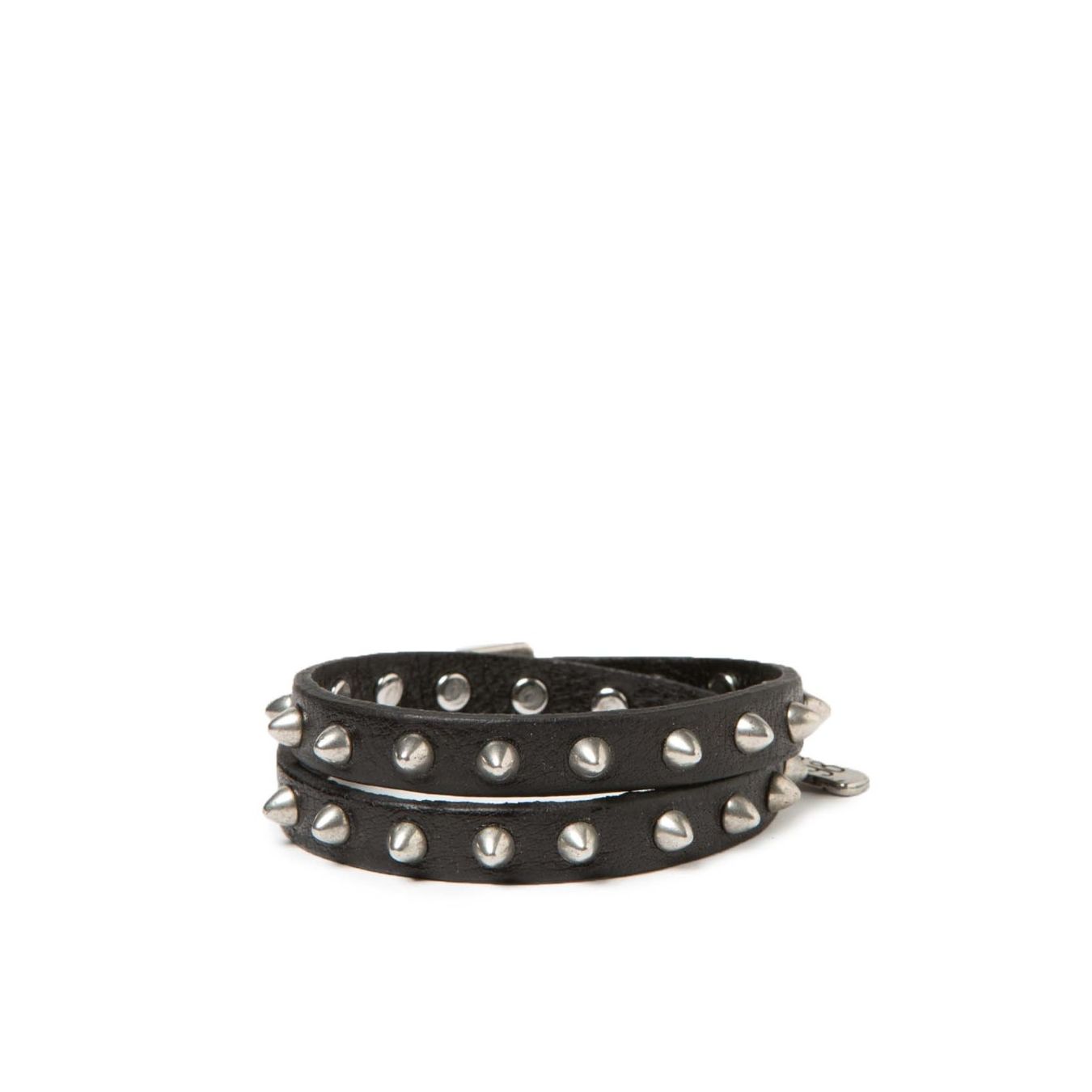 bracciale con borchie in pelle nera