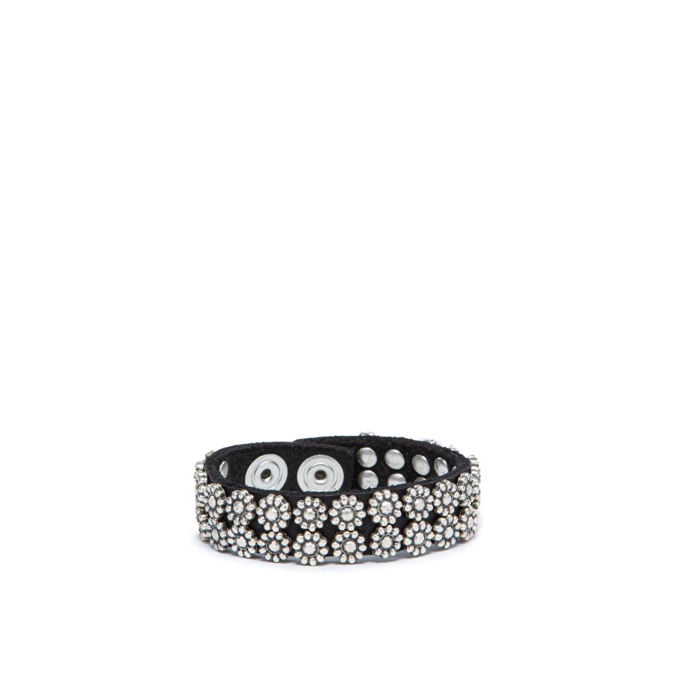 bracciale in pelle nera con fiori