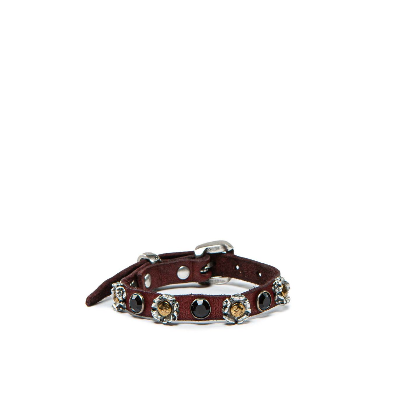 bracciale con rivetti in pelle borgogna  