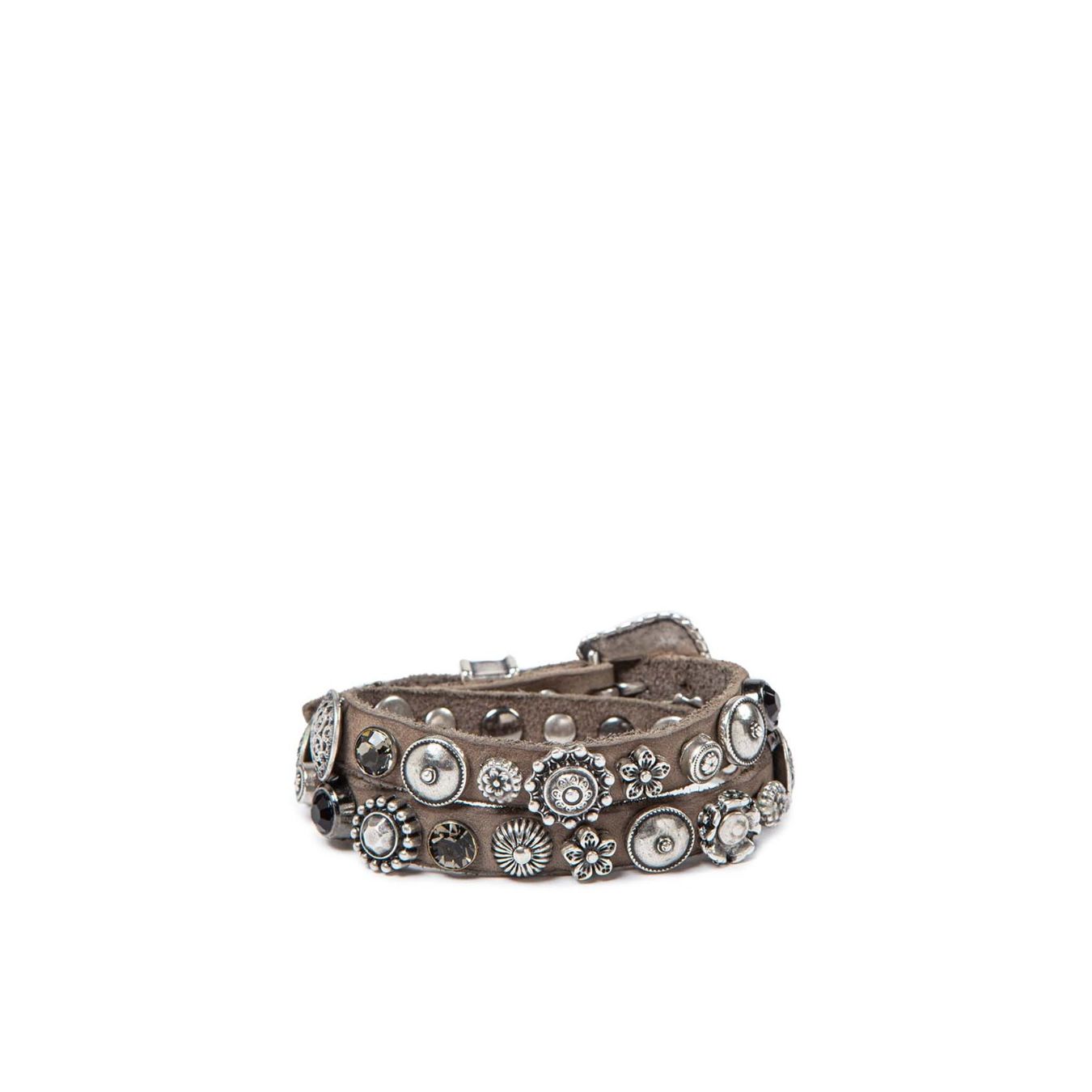 bracciale doppio giro grigio con strass e fiori  dietro