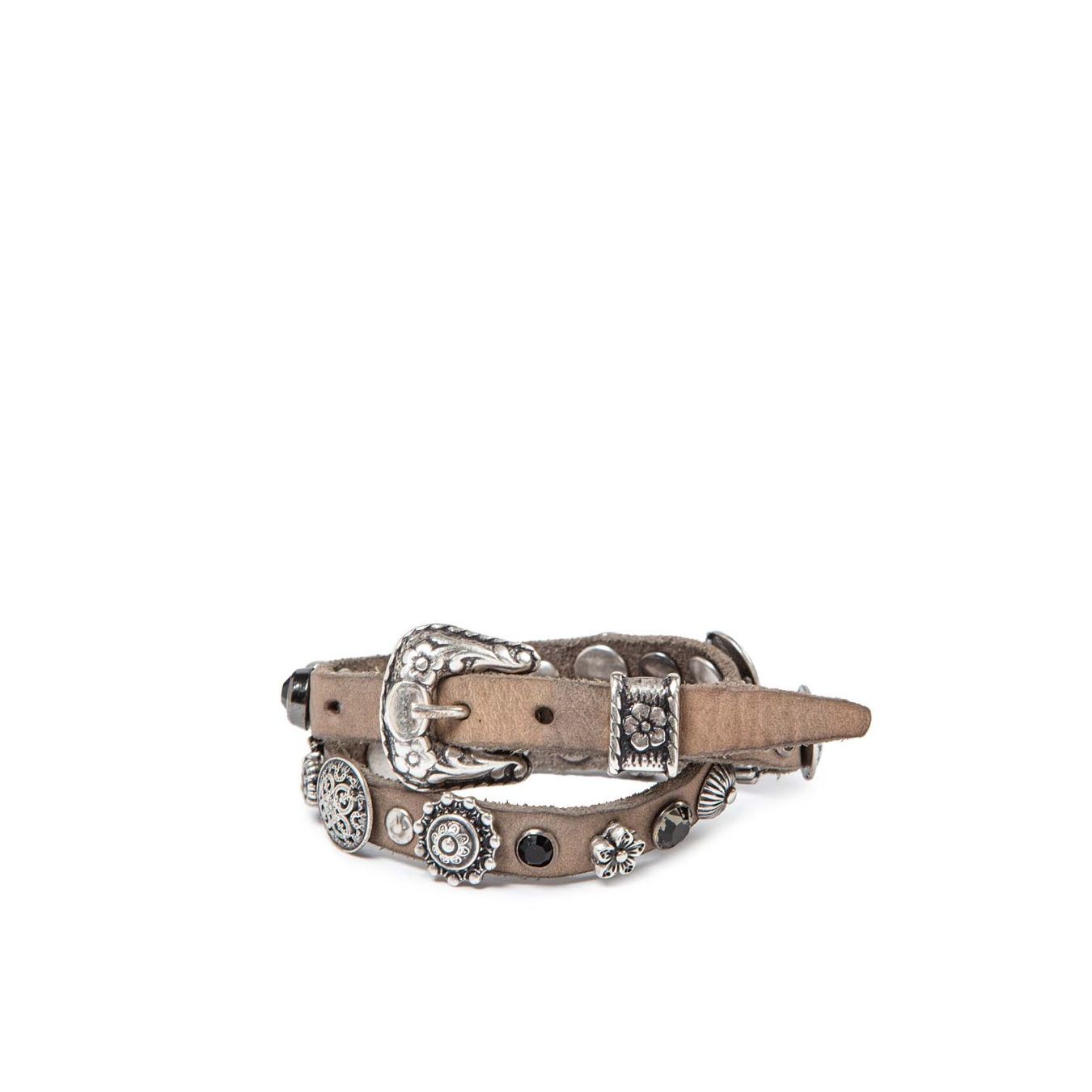 bracciale doppio giro grigio con strass e fiori 