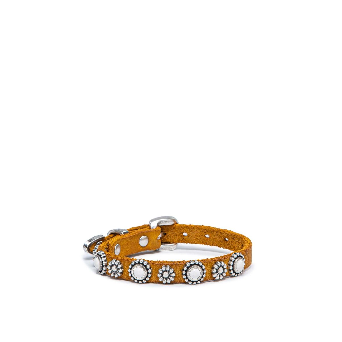 bracciale in pelle gialla con borchie