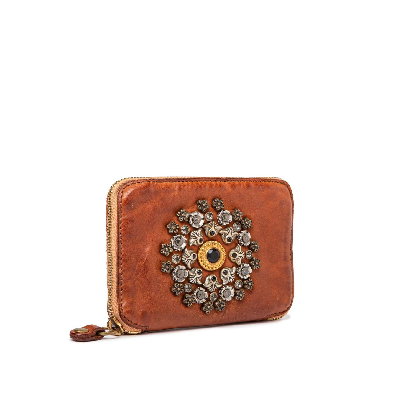 campomaggi portafoglio cuoio strass e fiori