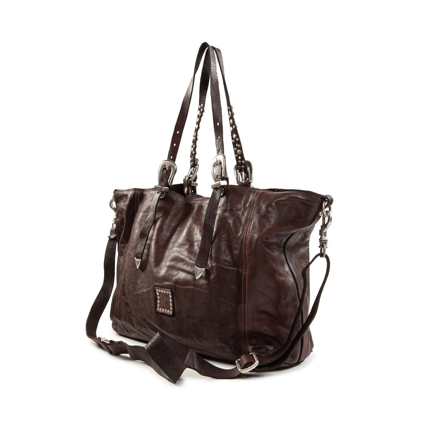 shopper LIDIA testa di moro con borchie e strass  con tracolla