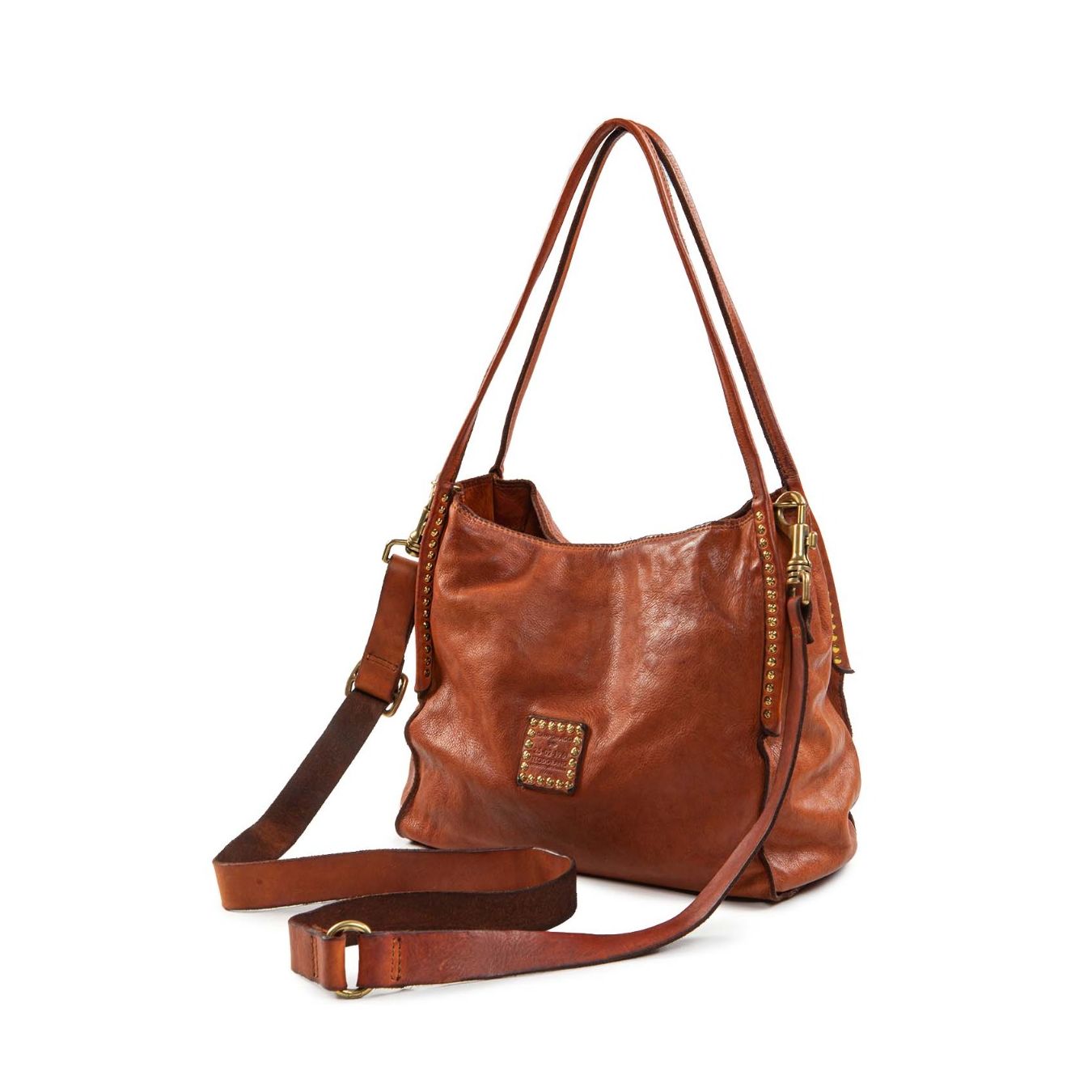 campomaggi shopper VIOLA cognac con borchie con tracolla