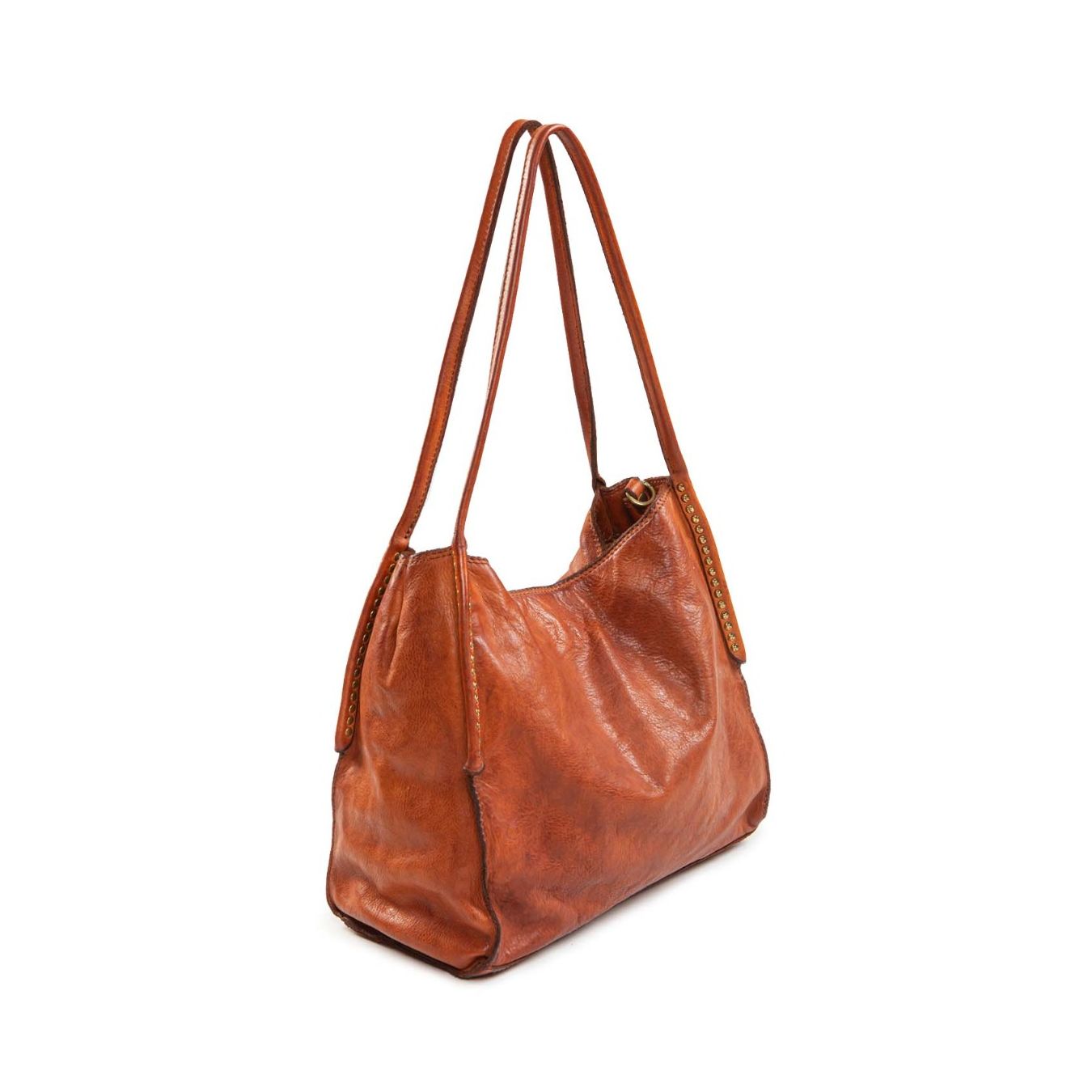 campomaggi shopper VIOLA cognac con borchie sopra