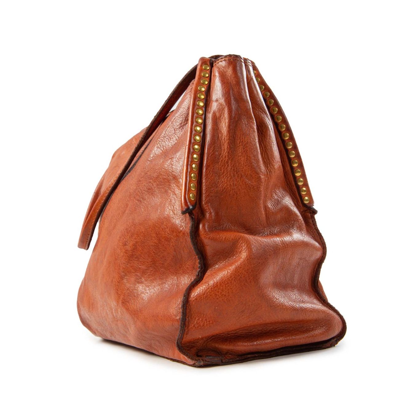 campomaggi shopper VIOLA cognac con borchie lato