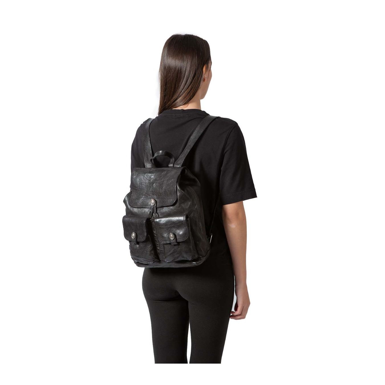 CAMPOMAGGI zaino con tasche esterne in pelle INDOSSSATo