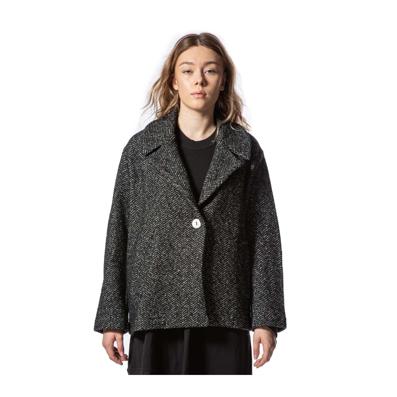 cappotto corto nora in tessuto spinato colore nero