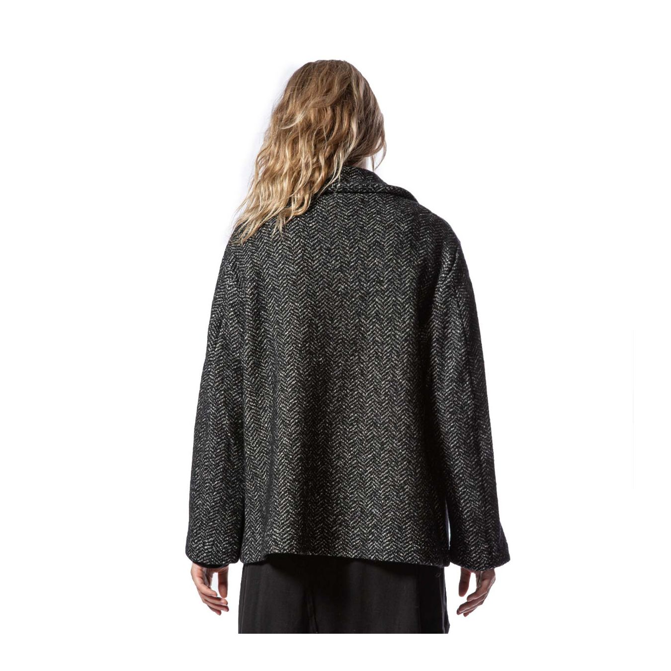 cappotto corto nora in tessuto spinato colore nero