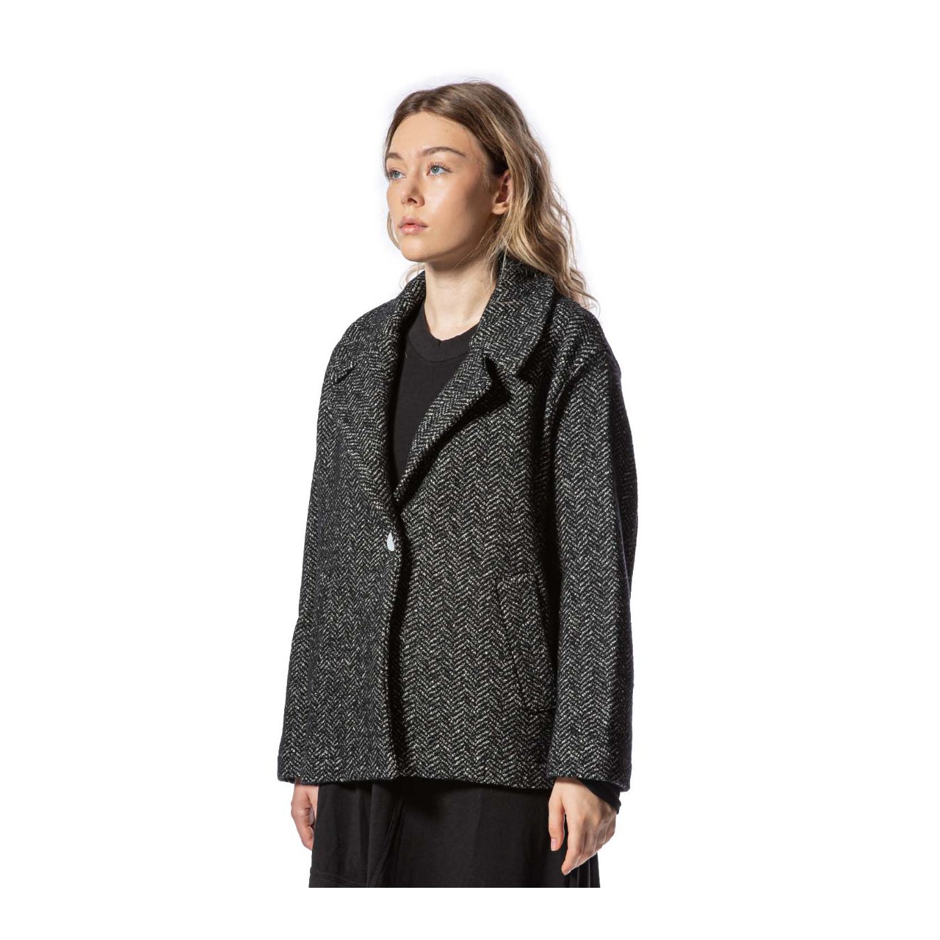 cappotto corto nora in tessuto spinato colore nero