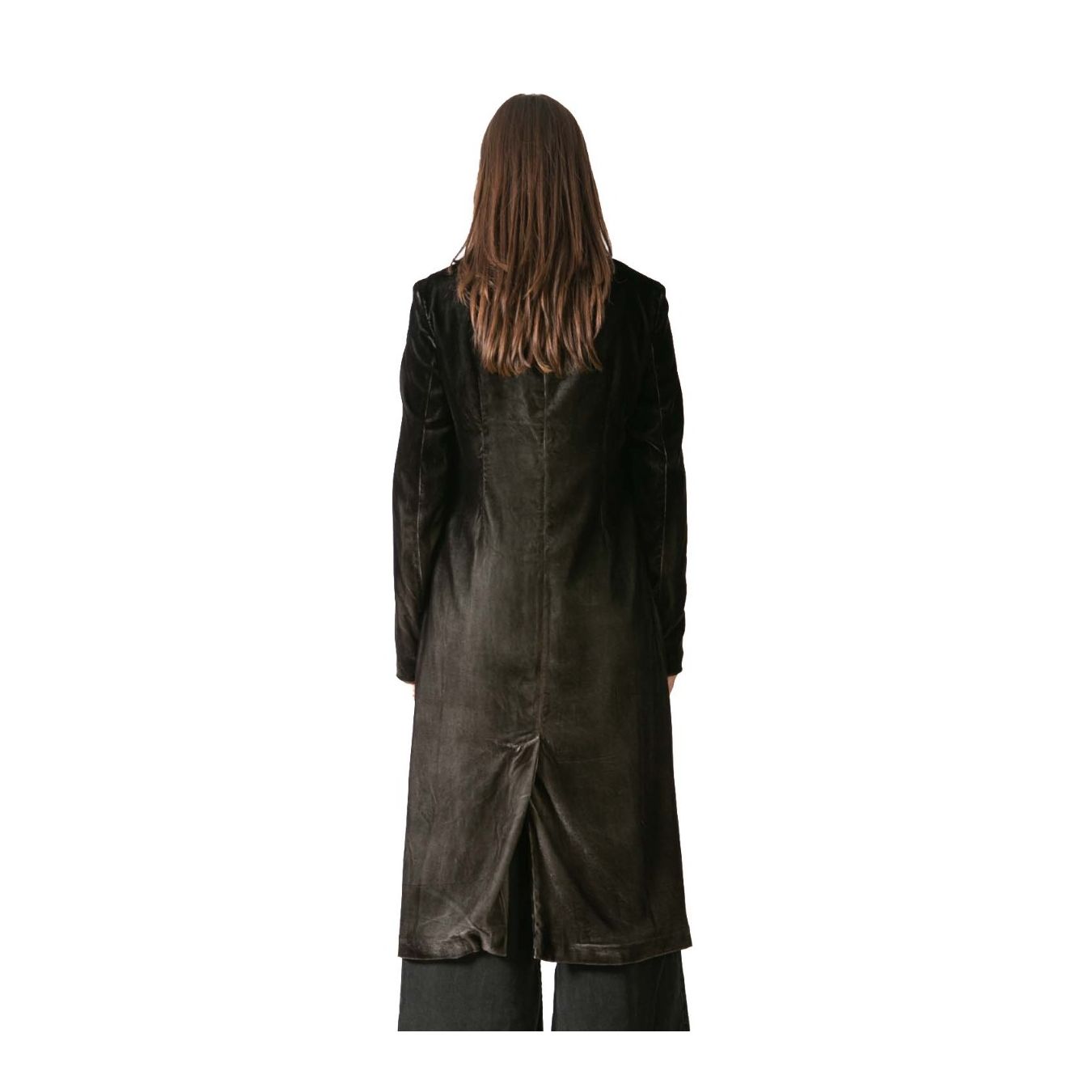 cappotto lungo in velluto nero dietro