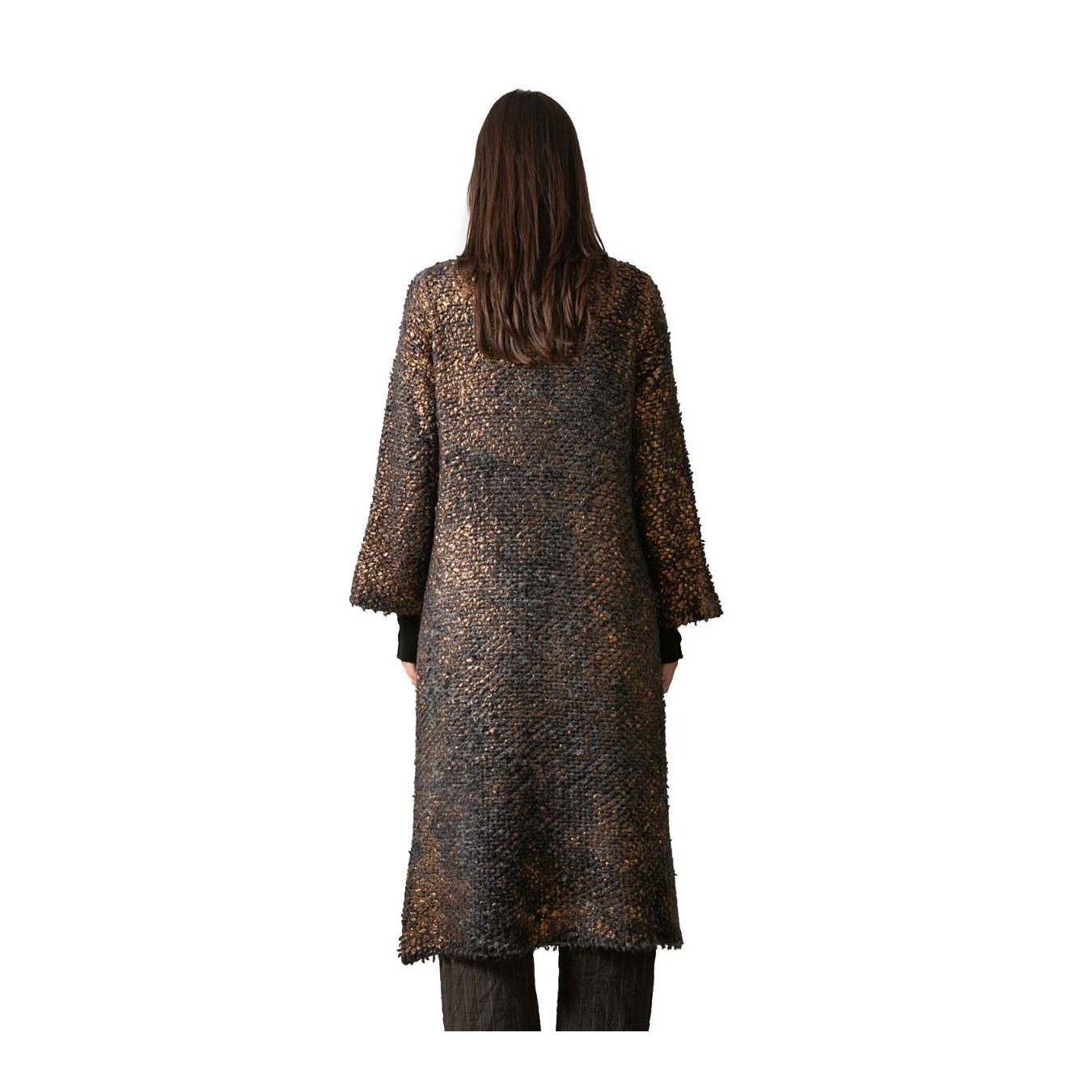 cardigan lungo in cashmere laminato oro  dietro