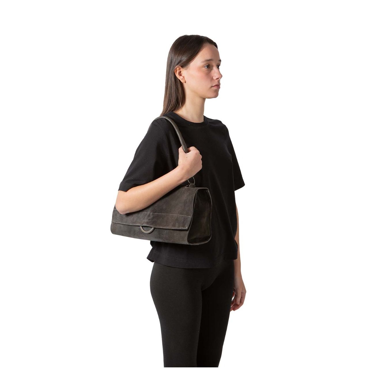 TAGLIOVIVO cartella SHOULDER in pelle grigia indossata