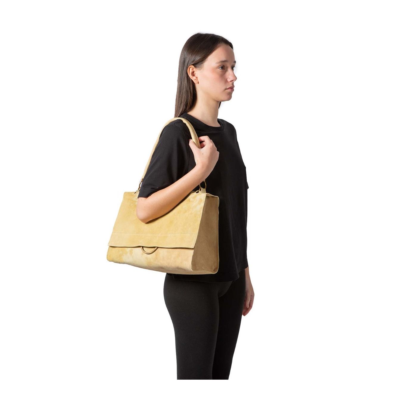 tagliovivo cartella anello SHOULDER in pelle sabbia indossata