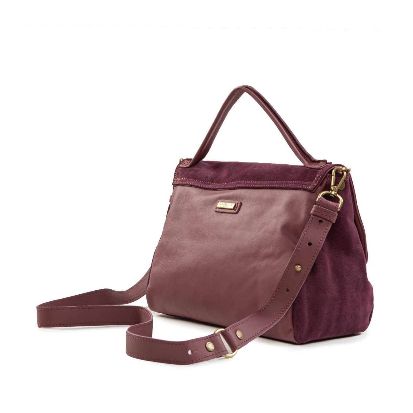 borsa MARIA con patta in pelle prugna dietro
